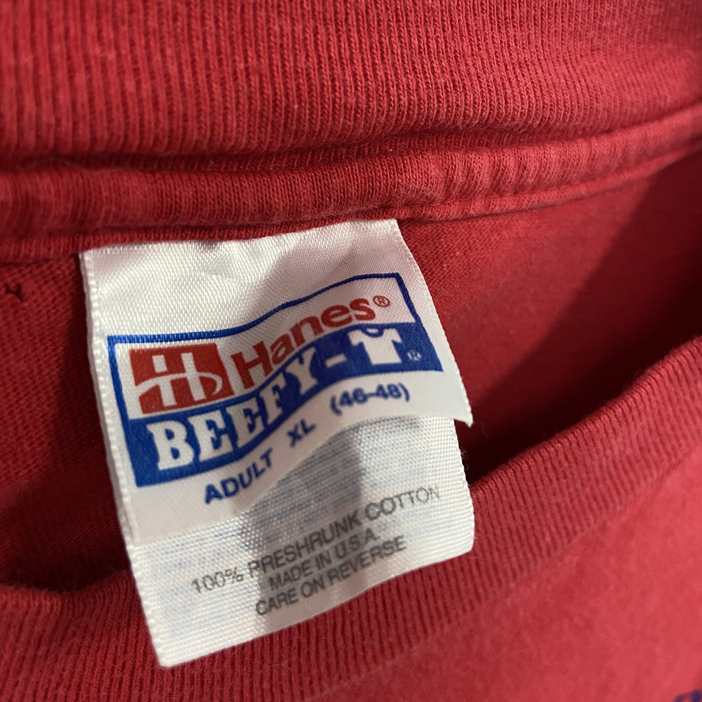 Hanes　ヘインズ　半袖プリントTシャツ　シングルステッチ　ミッキーマウス　赤　レッド　XLサイズ カットソー メンズ コットン 古着