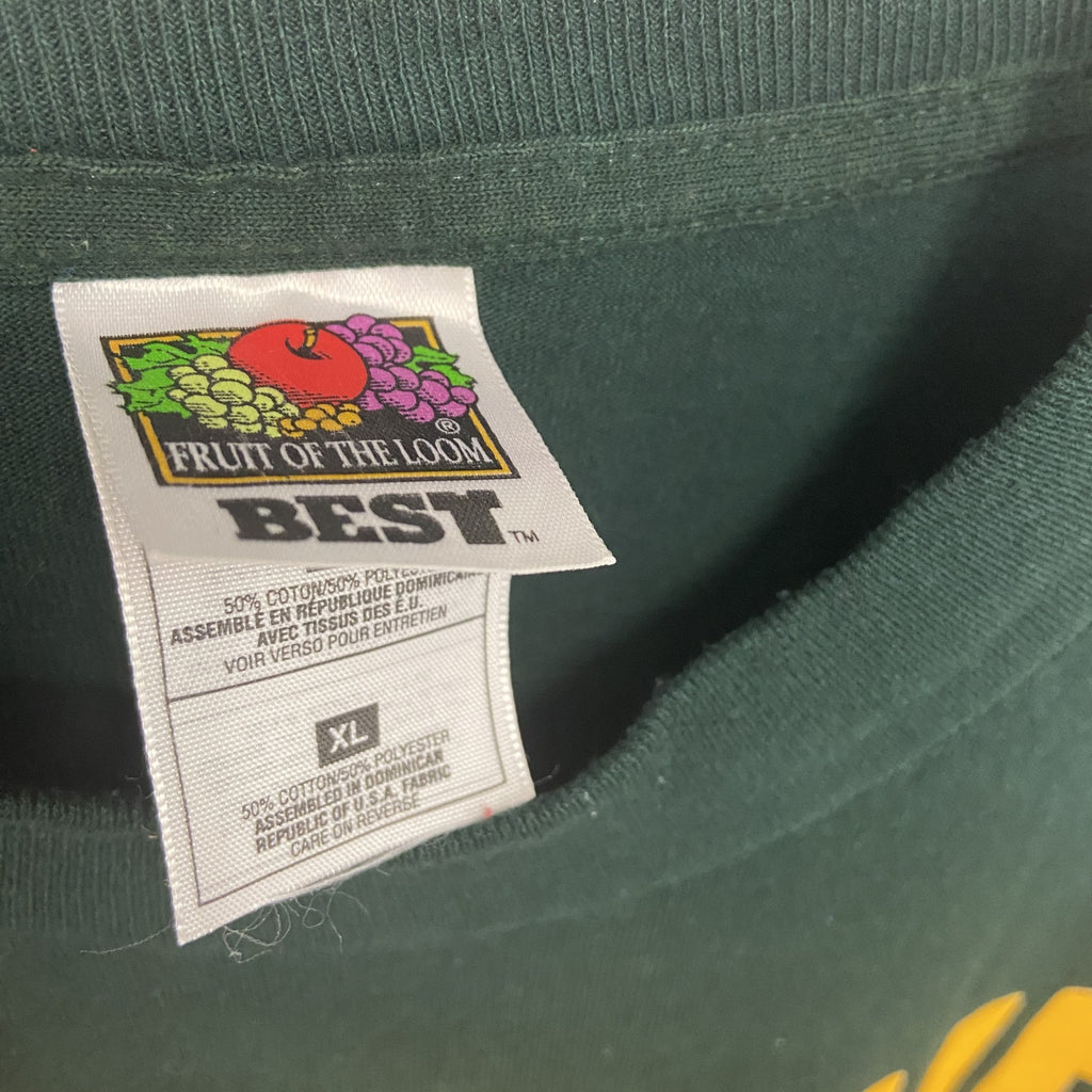 FRUIT OF THE LOOM　フルーツオブザルーム　半袖プリントTシャツ　シングルステッチ　緑　グリーン　XLサイズ カットソー メンズ コットン 古着