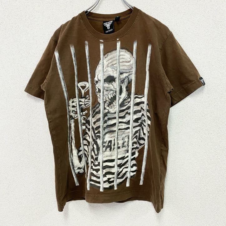 FALLEN　半袖Tシャツ　スカル　骸骨　茶色　ブラウン　Mサイズ　古着