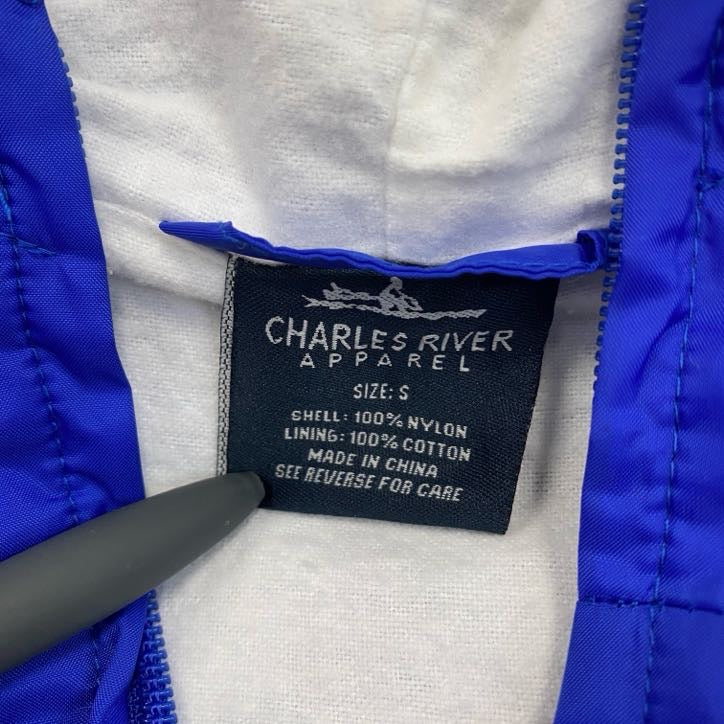 ～00s　CHARLES RIVER　アノラックパーカー　刺繍ロゴ　ラグランスリーブ　ヴィンテージ　青　ブルー　Sサイズ　古着