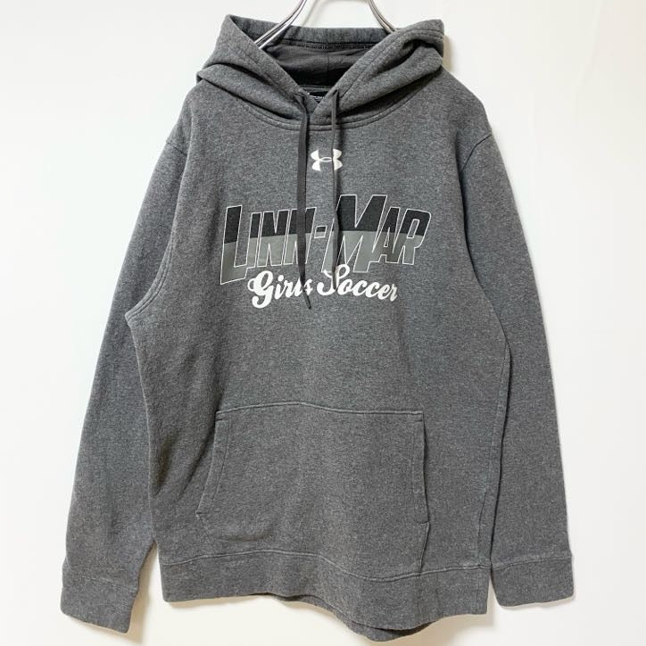 UNDER ARMOUR アンダーアーマー　長袖プリントプルオーバーパーカー　フーディー　グレー　灰色　Mサイズ　古着