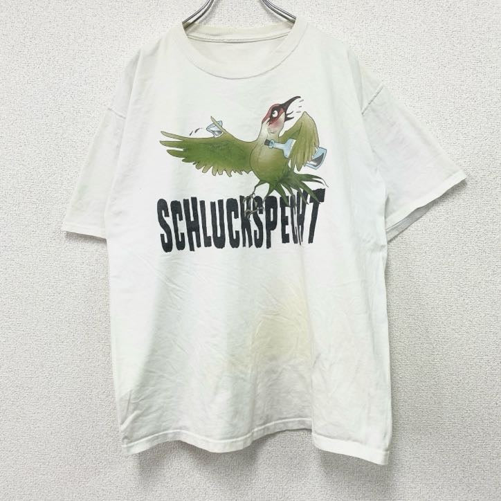 半袖Tシャツ　SCHLUCKSPECHT　アルコール　キツツキ　鳥　白　ホワイト　　古着