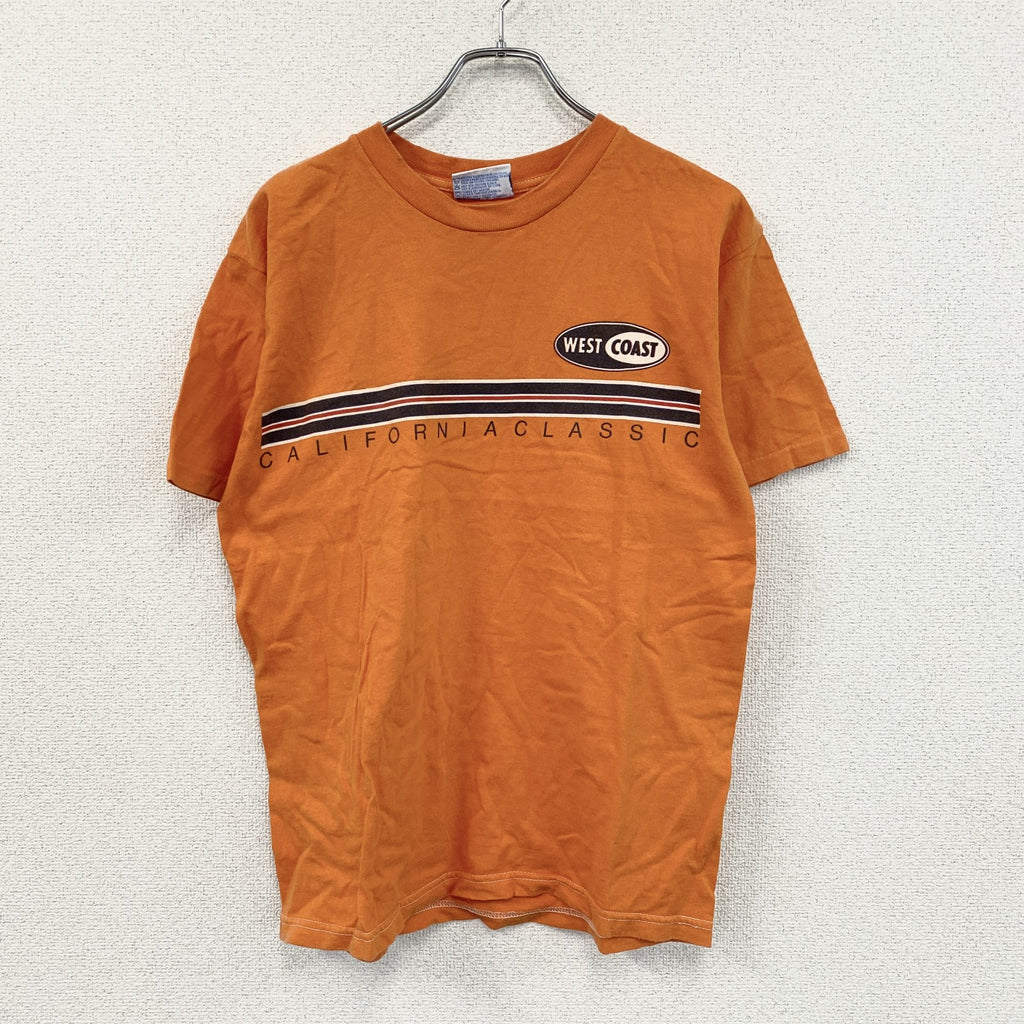 ～90s　HEAVYWEIGHTS　半袖Tシャツ　英字プリント　シングルステッチ　USA　カリフォルニア　ヴィンテージ　オレンジ　Mサイズ カットソー メンズ コットン 古着