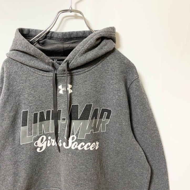 古着 used UNDER ARMOUR アンダーアーマー　長袖プリントプルオーバーパーカー　フーディー　グレー　Mサイズ