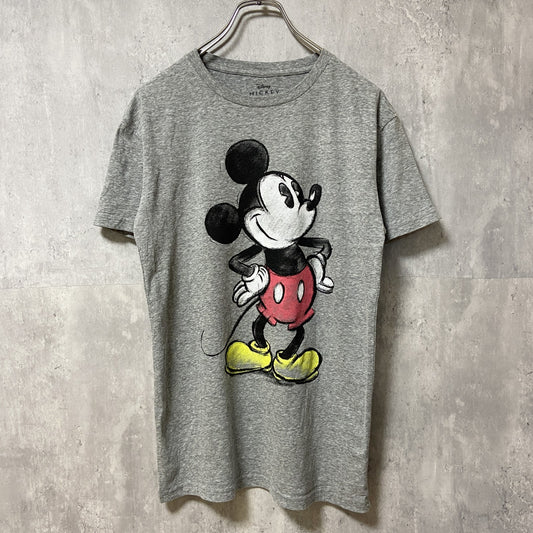 古着 used　Disney　ディズニー　ミッキー　Mickey Mouse　半袖プリントTシャツ　グレー　キャラクター