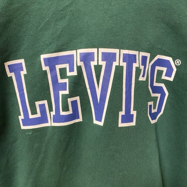LEVI'Sリーバイス 長袖ロゴプリントプルオーバーパーカー フーディー レトロデザイン グリーン Sサイズ　古着