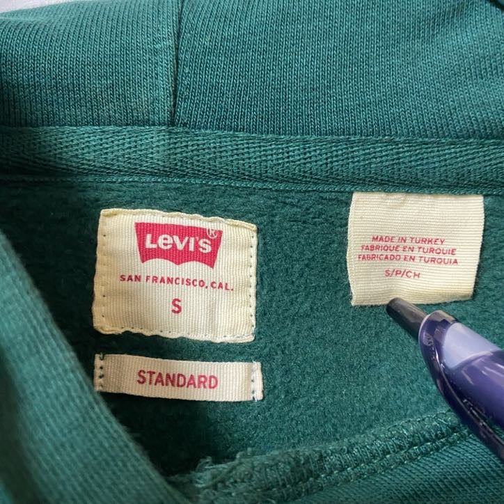 LEVI'Sリーバイス 長袖ロゴプリントプルオーバーパーカー フーディー レトロデザイン グリーン Sサイズ　古着