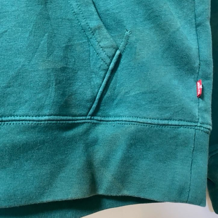 LEVI'Sリーバイス 長袖ロゴプリントプルオーバーパーカー フーディー レトロデザイン グリーン Sサイズ　古着