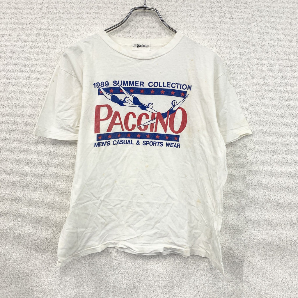 80s　PACCINO　パッチーノ　半袖プリントTシャツ　シングルステッチ　ヴィンテージ　白　ホワイト カットソー メンズ 古着