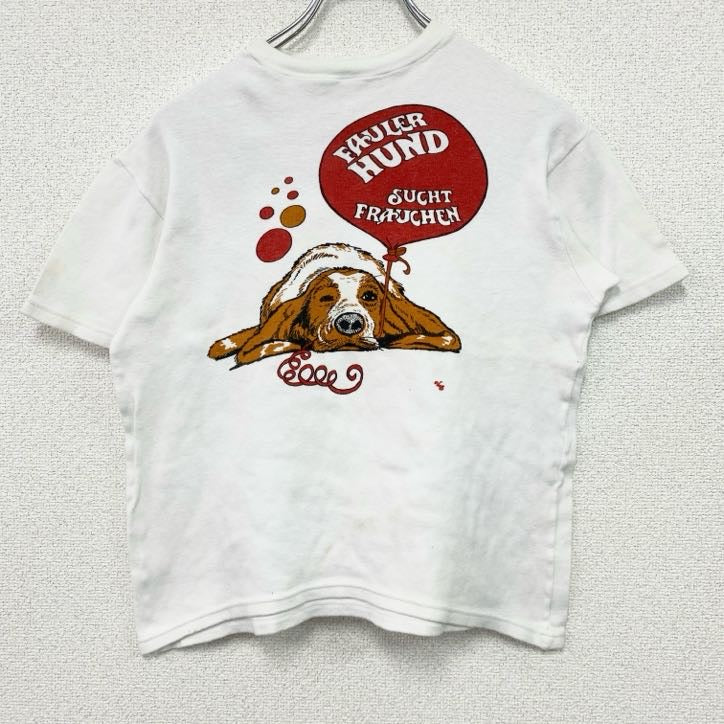～00s　VEDEX　半袖プリントTシャツ　バセット ハウンド　FAULER HUND　ホワイト　Mサイズ　古着