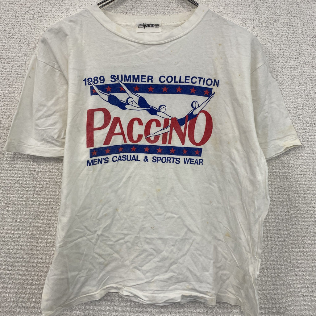 80s　PACCINO　パッチーノ　半袖プリントTシャツ　シングルステッチ　ヴィンテージ　白　ホワイト カットソー メンズ 古着