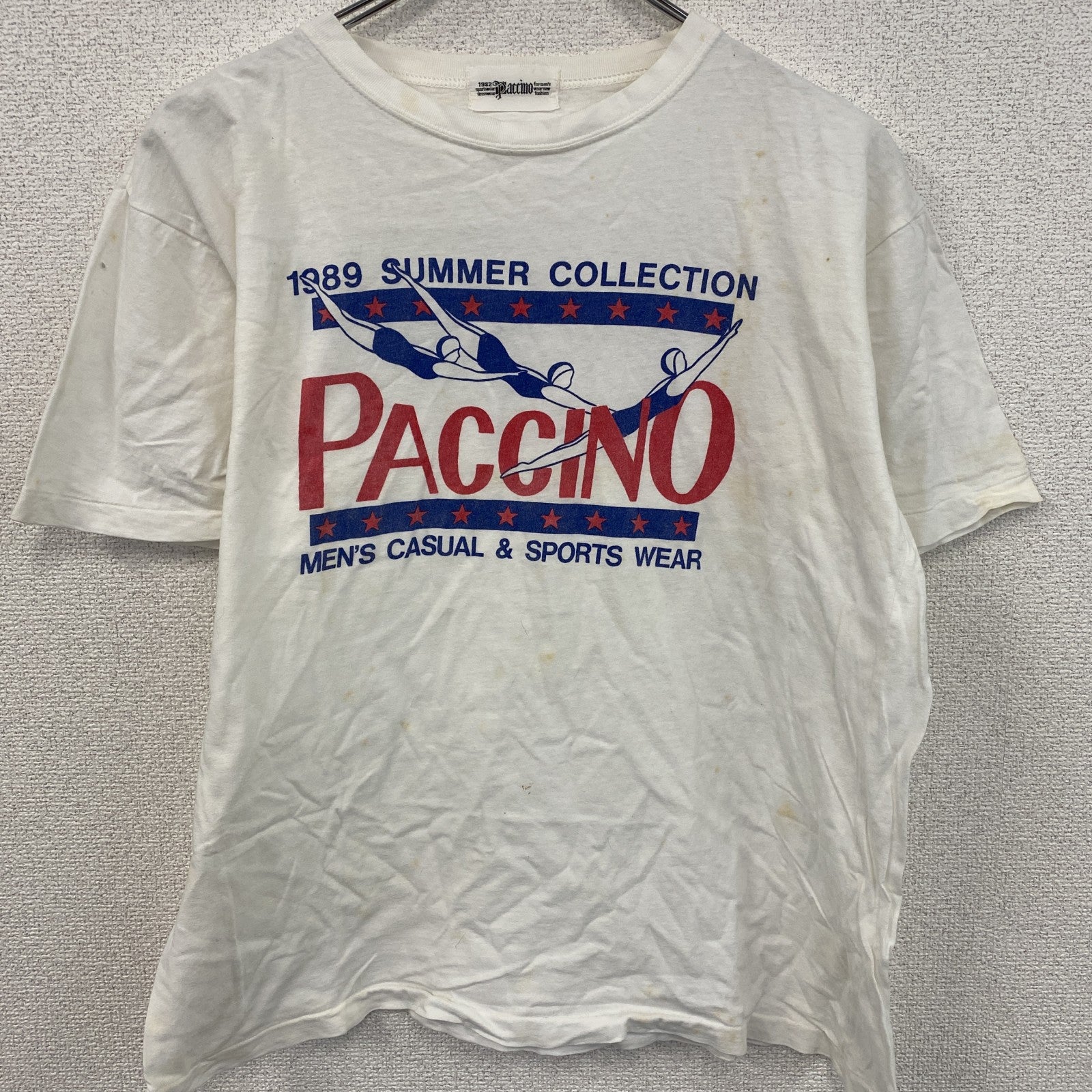 80s　PACCINO　パッチーノ　半袖プリントTシャツ　シングルステッチ　ヴィンテージ　白　ホワイト カットソー メンズ 古着