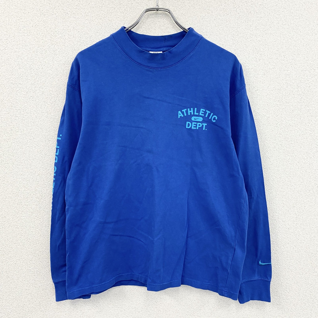 NIKE　ナイキ　ATHLETIC DEPT.　長袖Tシャツ/ロンT　スウッシュ　デカロゴ　青　ブルー　Lサイズ　古着