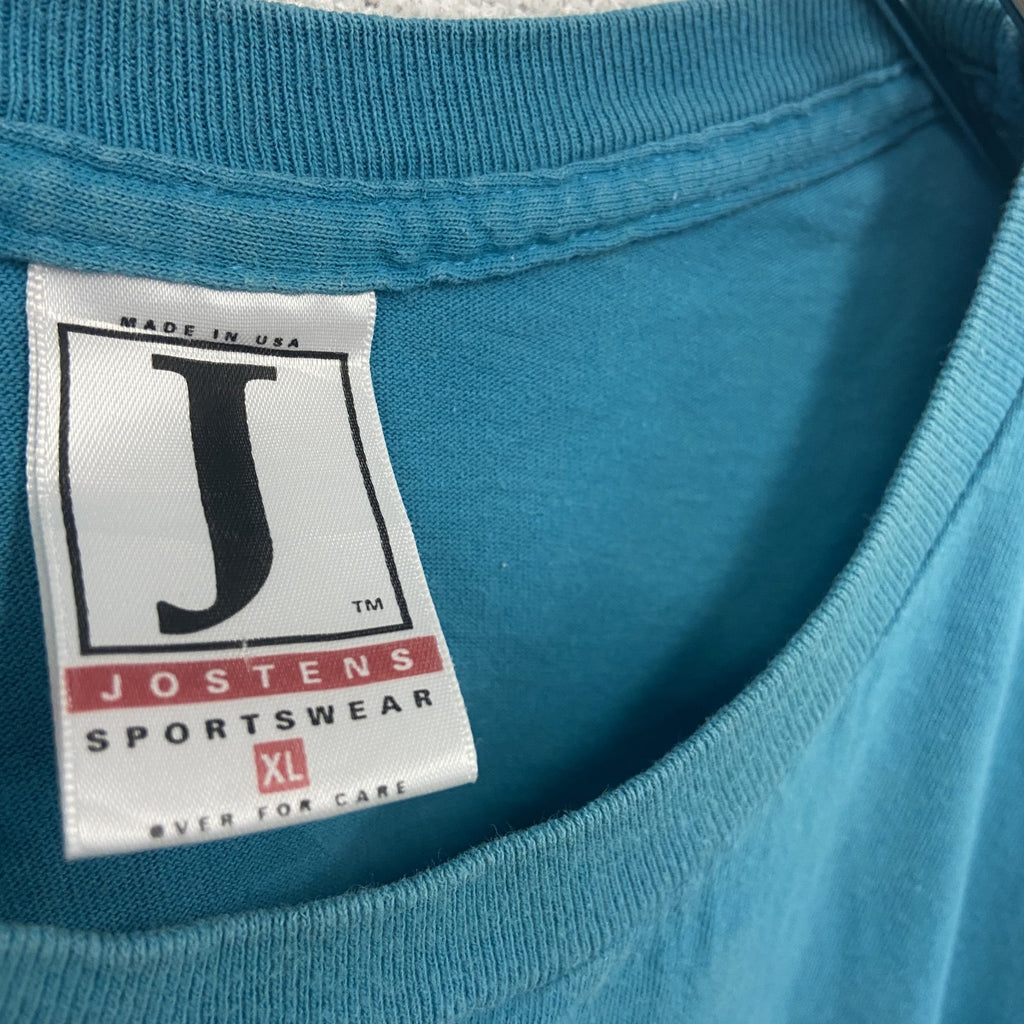 JOSTENS　半袖プリントTシャツ　シングルステッチ　青　ブルー　XLサイズ カットソー メンズ 古着