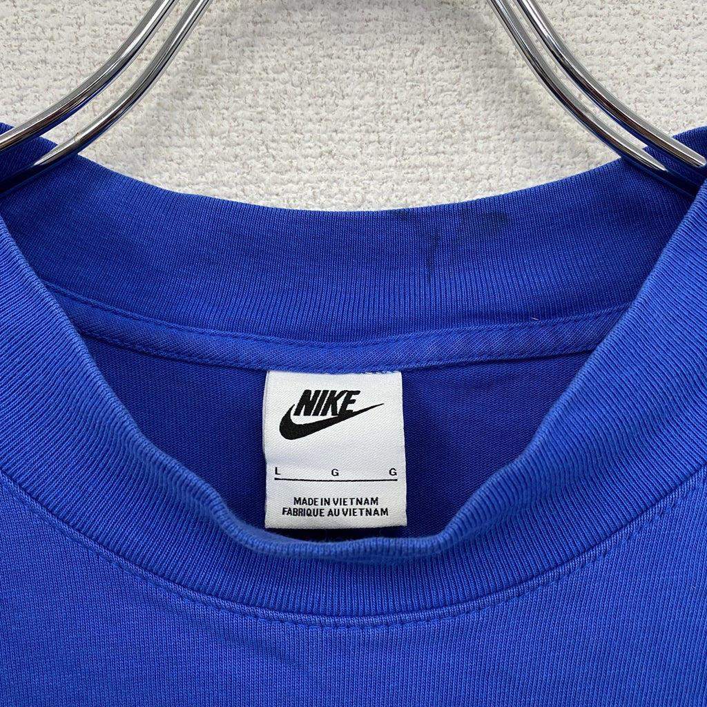 NIKE　ナイキ　ATHLETIC DEPT.　長袖Tシャツ/ロンT　スウッシュ　デカロゴ　青　ブルー　Lサイズ　古着