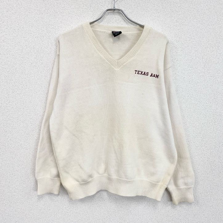 90s　NIKE　ナイキ　Vネックコットンニットセーター　ヴィンテージ　白　ホワイト　Lサイズ　古着