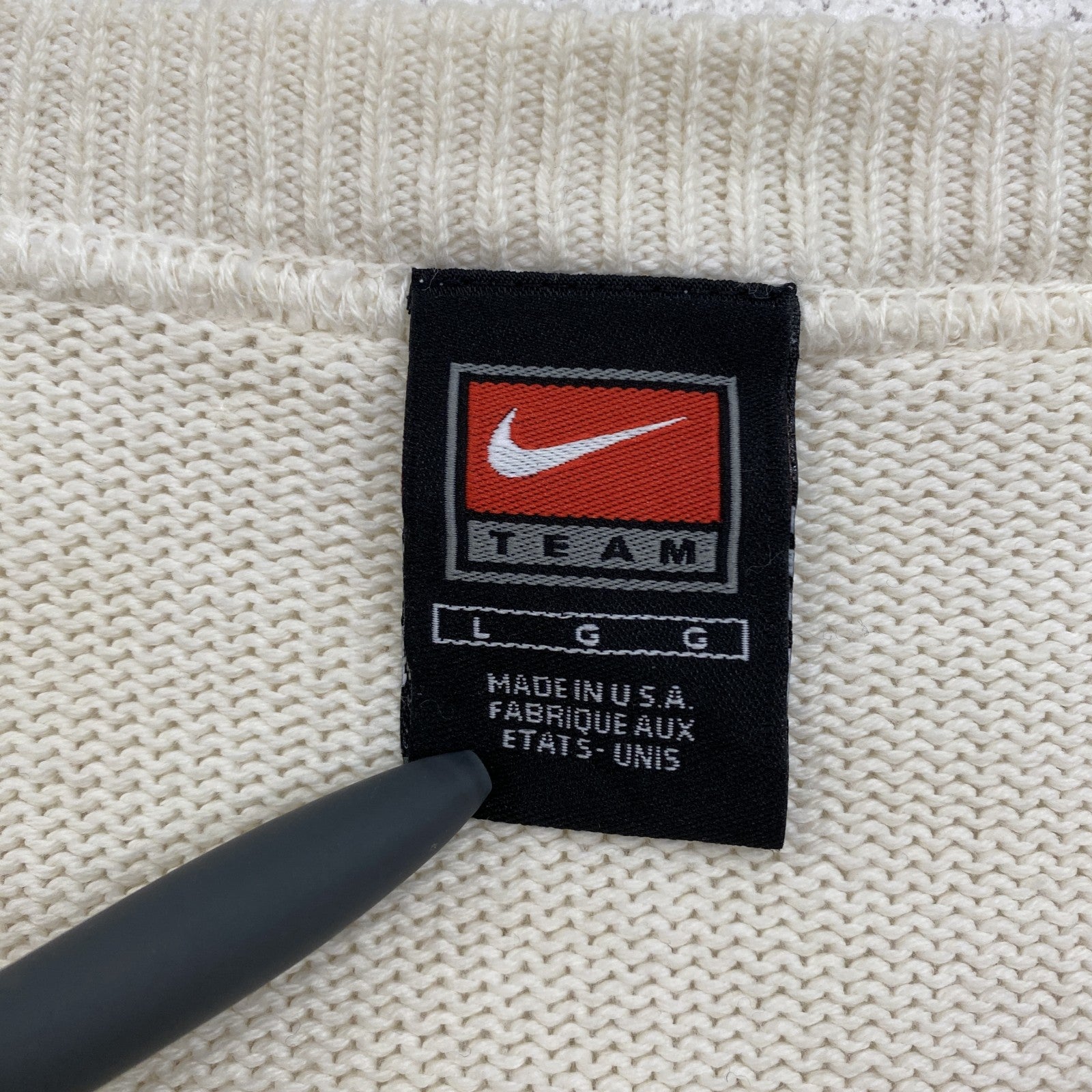 90s　NIKE　ナイキ　Vネックコットンニットセーター　ヴィンテージ　白　ホワイト　Lサイズ　古着