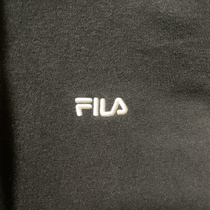 古着 used FILA フィラ 長袖ワンポイントロゴ刺繍プルオーバーパーカー　フーディー　ノームコア　ブラック　Ｍサイズ　