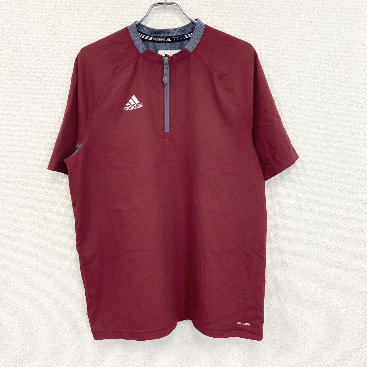 adidas　アディダス　半袖ハーフジップTシャツ　ワンポイント　赤　レッド　バイカラー　Lサイズ　古着