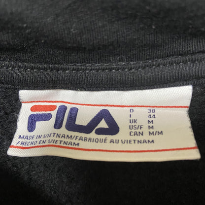 古着 used FILA フィラ 長袖ワンポイントロゴ刺繍プルオーバーパーカー　フーディー　ノームコア　ブラック　Ｍサイズ　