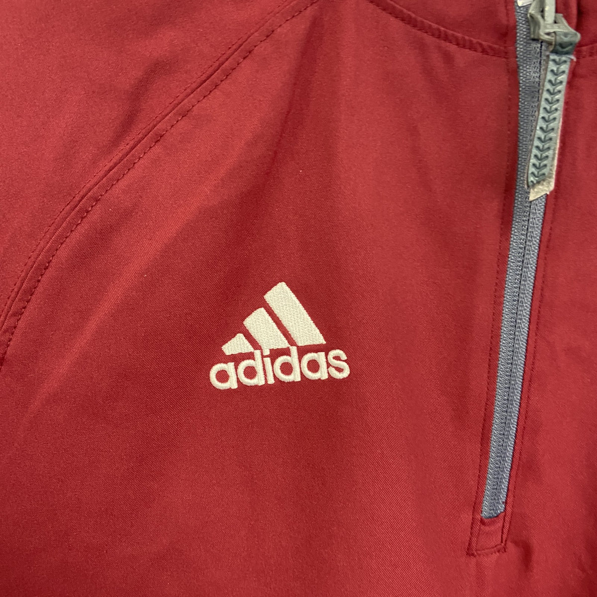 adidas　アディダス　半袖ハーフジップTシャツ　ワンポイント　赤　レッド　バイカラー　Lサイズ　古着