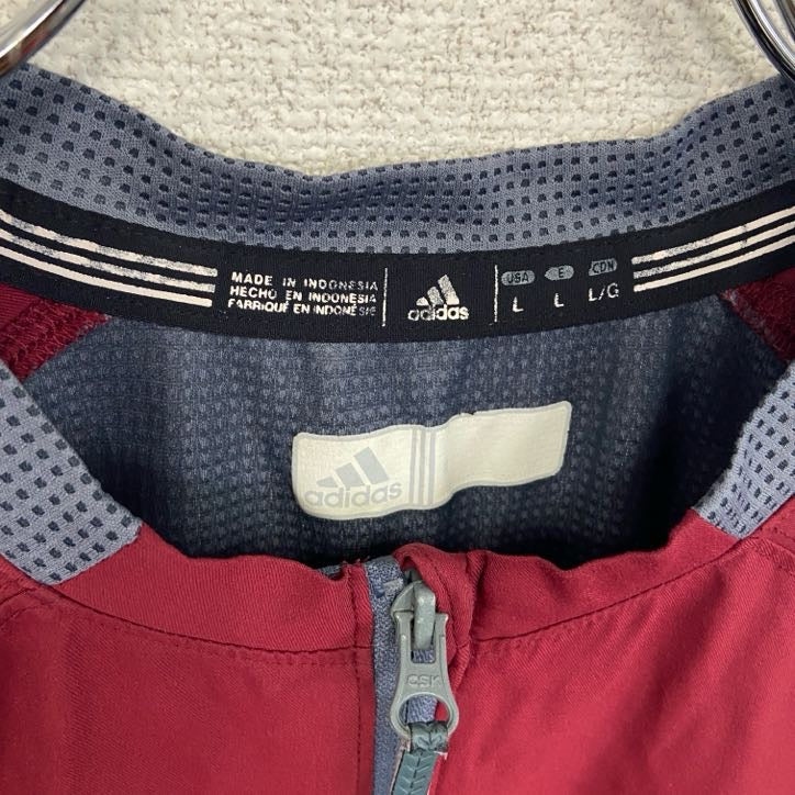 adidas　アディダス　半袖ハーフジップTシャツ　ワンポイント　赤　レッド　バイカラー　Lサイズ　古着
