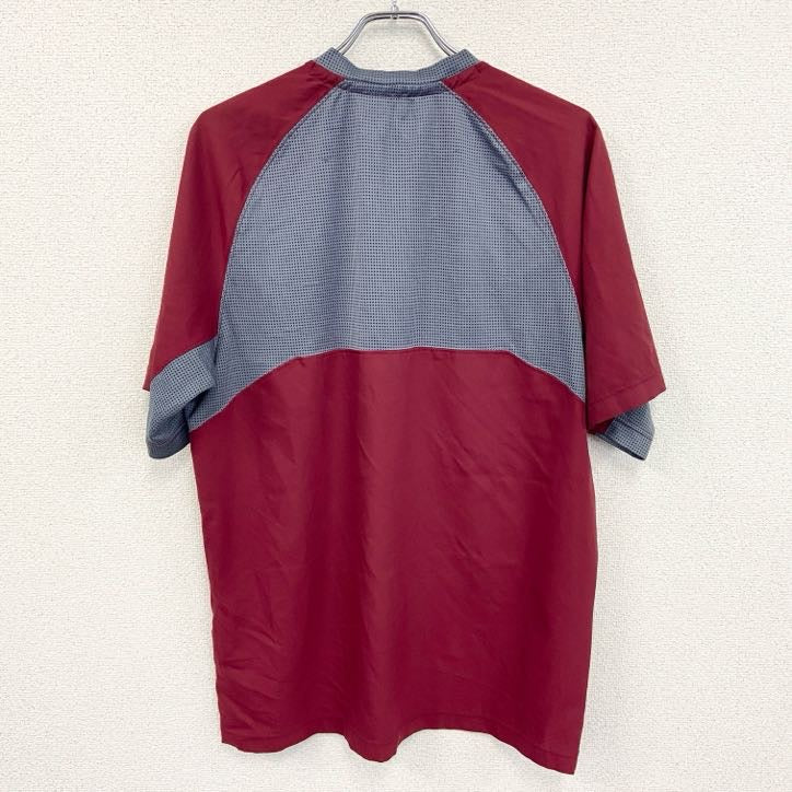 adidas　アディダス　半袖ハーフジップTシャツ　ワンポイント　赤　レッド　バイカラー　Lサイズ　古着