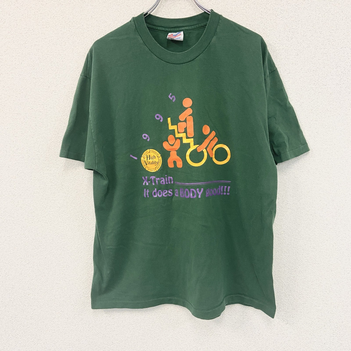 Hanes　ヘインズ　半袖プリントTシャツ　シングルステッチ　緑　グリーン　XLサイズ カットソー メンズ コットン 古着
