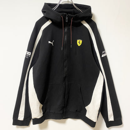 古着 used PUMA FERRARI プーマ フェラーリ コラボ 長袖ロゴジップパーカー　フーディー　ブラック　Ｓサイズ