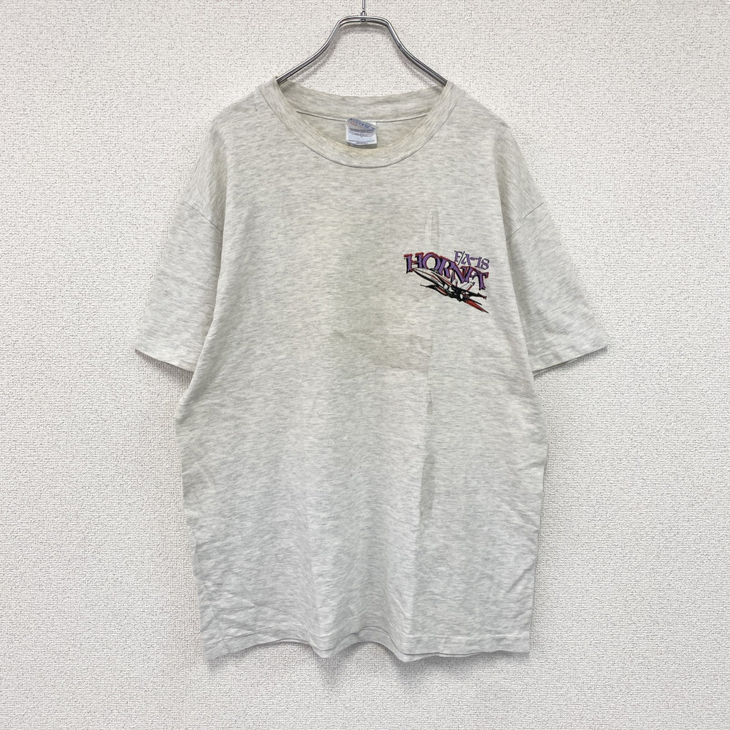 Hanes　ヘインズ　半袖プリントTシャツ　ヴィンテージ　シングルステッチ　霜降りグレー　Lサイズ カットソー メンズ コットン 古着