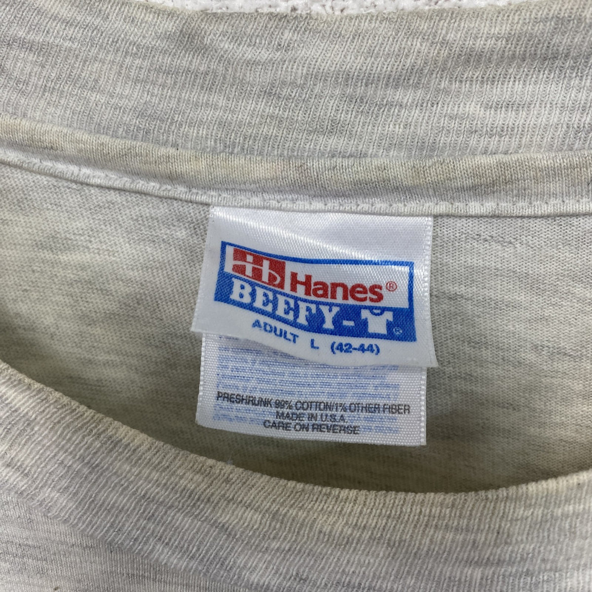 Hanes　ヘインズ　半袖プリントTシャツ　ヴィンテージ　シングルステッチ　霜降りグレー　Lサイズ カットソー メンズ コットン 古着