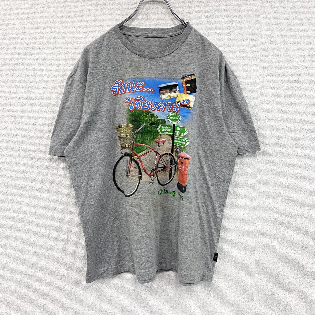 COVE　半袖プリントTシャツ　シャム文字　タイ　タイ文字　灰色　グレー　古着