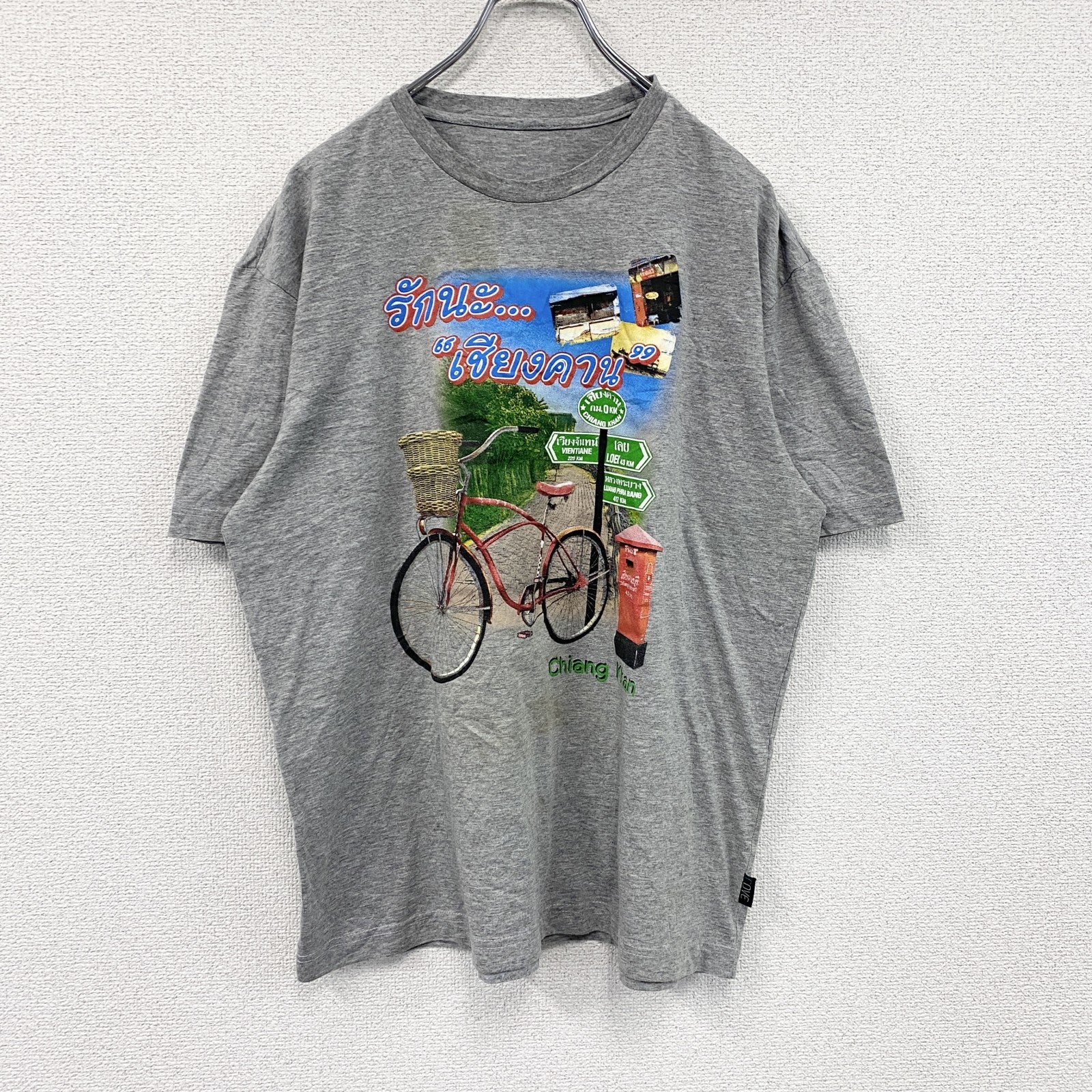 COVE　半袖プリントTシャツ　シャム文字　タイ　タイ文字　灰色　グレー　古着