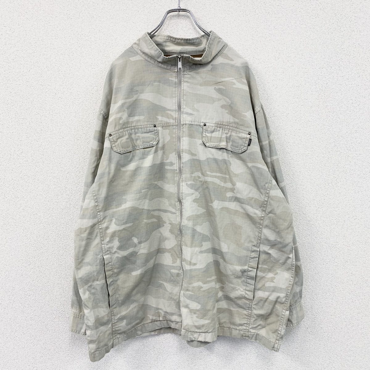 AIR WALK　エアウォーク　フルジップミリタリージャケット　カモフラ　迷彩　リップストップ　カーキ　4Lサイズ　古着