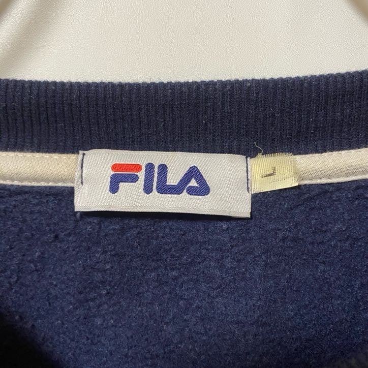 FILA フィラ 長袖クルーネックビッグロゴスウェット　トレーナー　レトロデザイン　ネイビー　紺　Lサイズ　古着