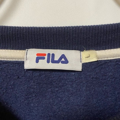 古着 used FILA フィラ 長袖クルーネックビッグロゴスウェット　トレーナー　レトロデザイン　ネイビー　Lサイズ