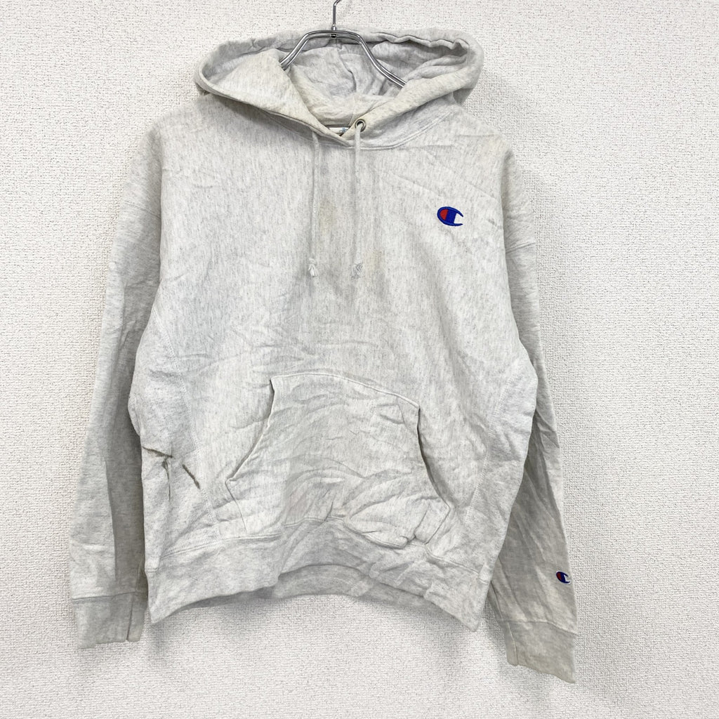 Champion　チャンピオン　リバースウィーブ　スウェットパーカー/フーディー　ヘビーウエイト　刺繍ロゴ　霜降りグレー　Lサイズ トレーナー スウェットトップス フード付き 古着