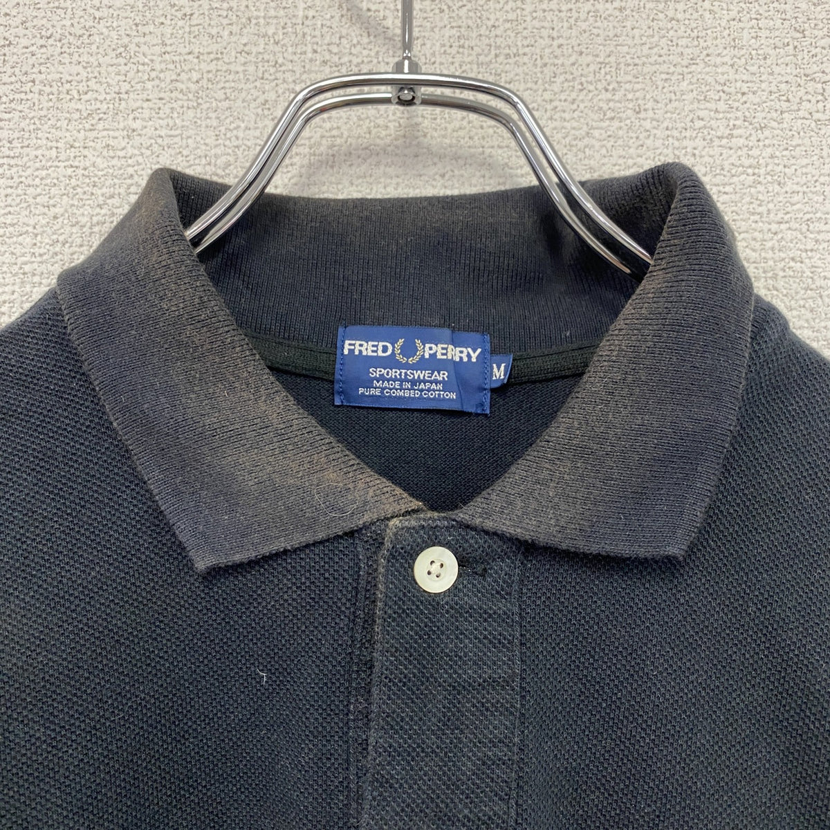 FRED PERRY　フレッドペリー　長袖ポロシャツ　刺ロゴ　黒　ブラック　Mサイズ　古着