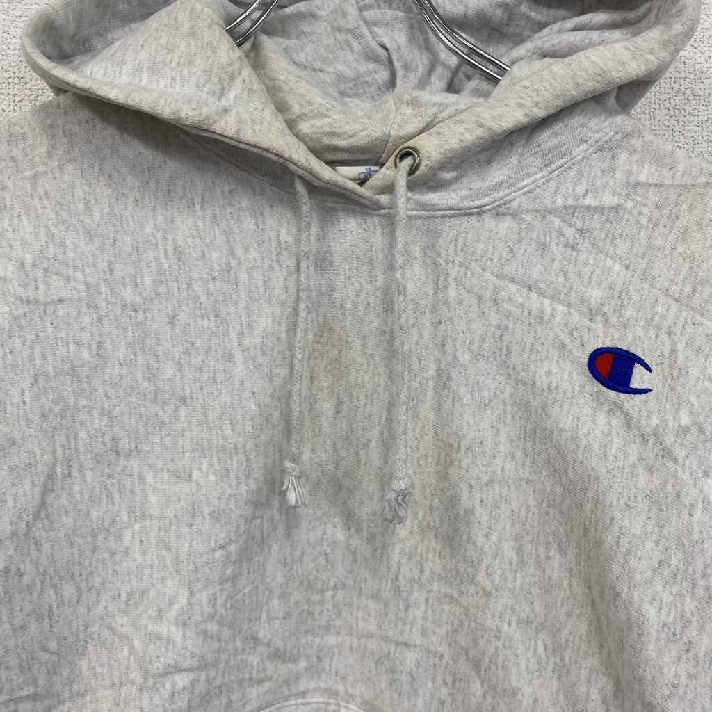 Champion　チャンピオン　リバースウィーブ　スウェットパーカー/フーディー　ヘビーウエイト　刺繍ロゴ　霜降りグレー　Lサイズ トレーナー スウェットトップス フード付き 古着