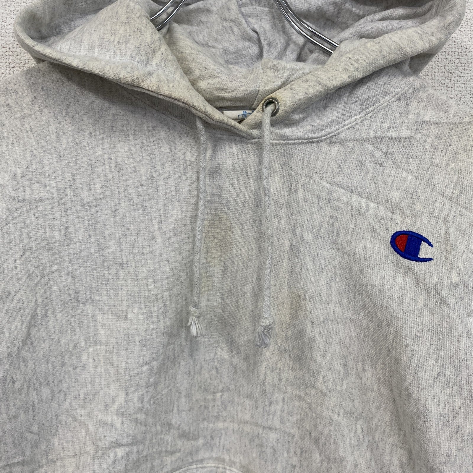 Champion　チャンピオン　リバースウィーブ　スウェットパーカー/フーディー　ヘビーウエイト　刺繍ロゴ　霜降りグレー　Lサイズ トレーナー スウェットトップス フード付き 古着