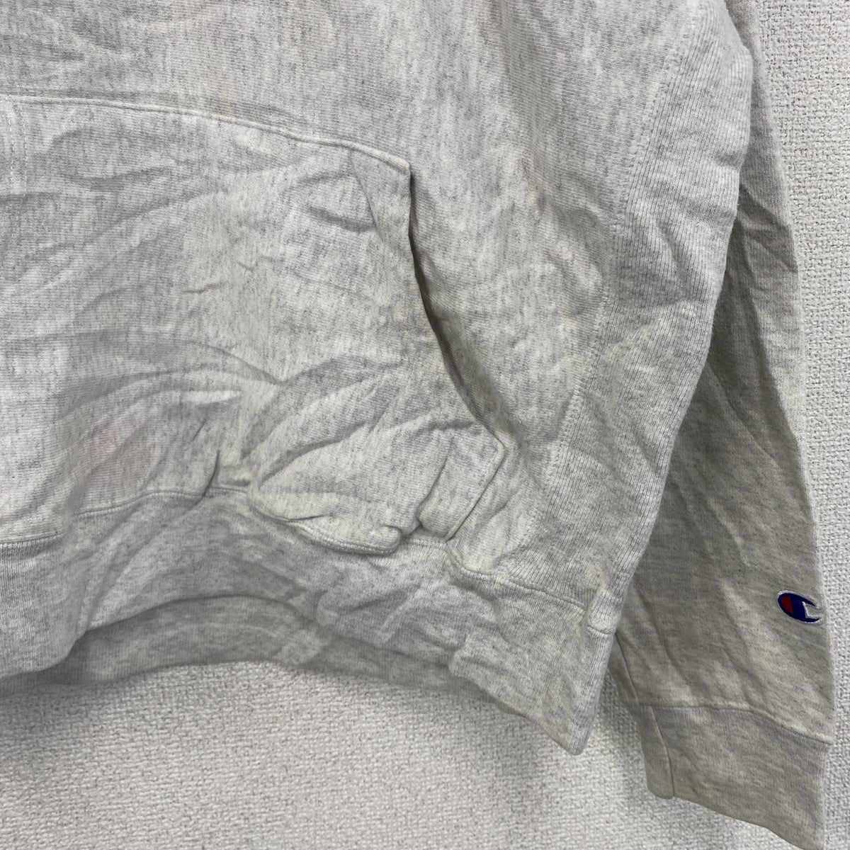 Champion　チャンピオン　リバースウィーブ　スウェットパーカー/フーディー　ヘビーウエイト　刺繍ロゴ　霜降りグレー　Lサイズ トレーナー スウェットトップス フード付き 古着