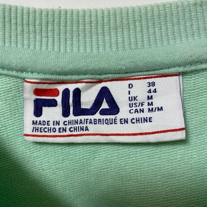 FILA フィラ 長袖クルーネックポケット付きワンポイントロゴスウェット　トレーナー　パステル　グリーン　Mサイズ　古着