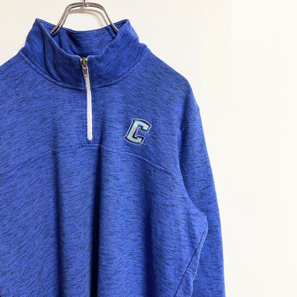 古着 used　Champion　チャンピオン　長袖ハーフジップスウェット　トレーナー　ワンポイント刺繍　青　秋冬服　XLサイズ