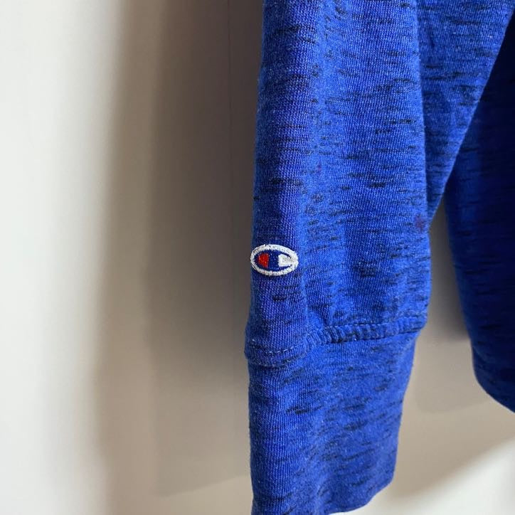 Champion　チャンピオン　長袖ハーフジップスウェット　トレーナー　ワンポイント刺繍　青　ブルー　秋冬服　XLサイズ　古着