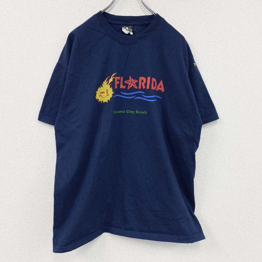 Hanes　ヘインズ　半袖スーベニアプリントTシャツ　紺　ネイビー　XLサイズ　古着