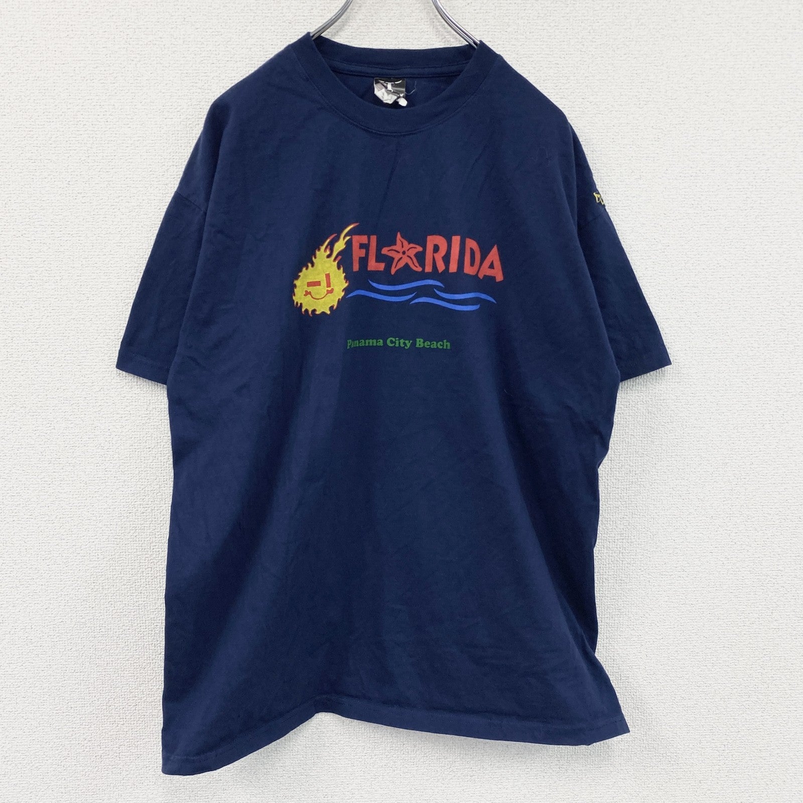 Hanes　ヘインズ　半袖スーベニアプリントTシャツ　紺　ネイビー　XLサイズ　古着