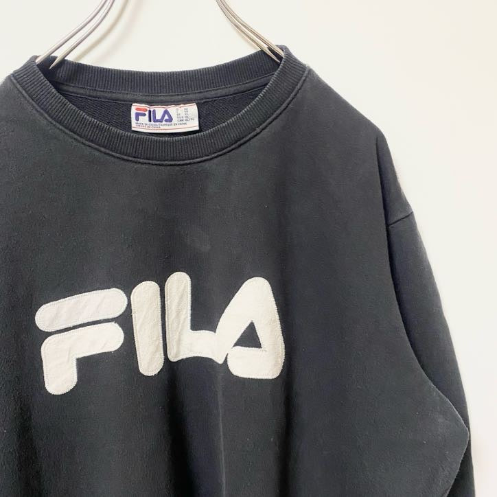 古着 used FILA フィラ 長袖クルーネックビッグロゴスウェット　トレーナー　オーバーサイズ　ブラック　XLサイズ