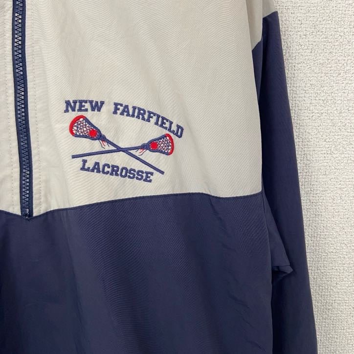 GAME SPORT SWEAR　長袖ハーフジップナイロンプルオーバー　バイカラー　刺繍　ネイビー　紺　白　ホワイト　XSサイズ　古着