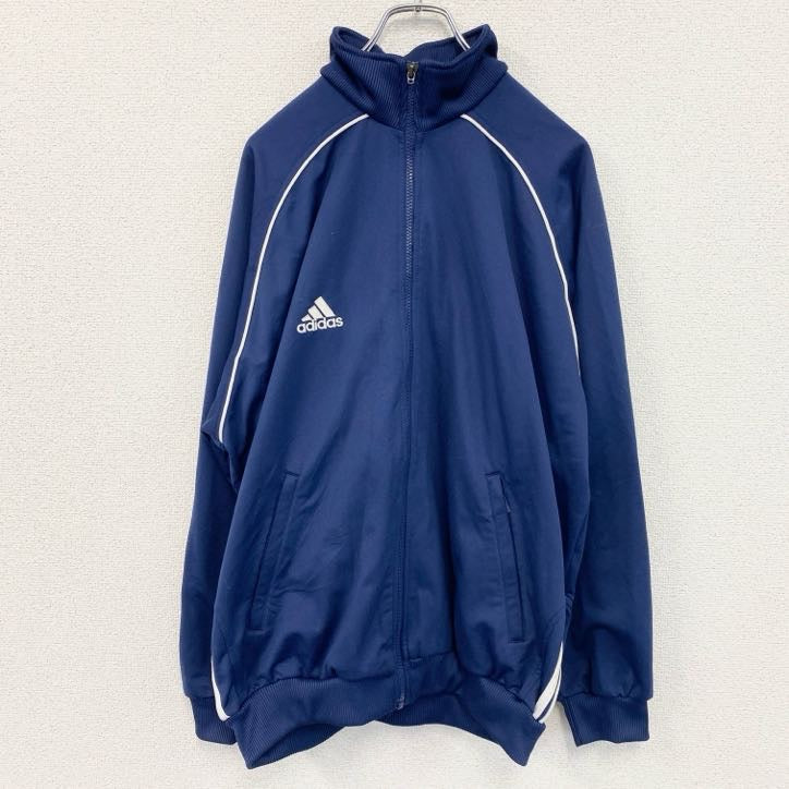 90s　adidas　アディダス　トラックジャケット/ジャージ　ヴィンテージ　刺繍ロゴ　紺　ネイビー　2XLサイズ　古着