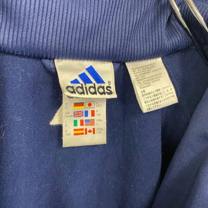 90s　adidas　アディダス　トラックジャケット/ジャージ　ヴィンテージ　刺繍ロゴ　紺　ネイビー　2XLサイズ　古着